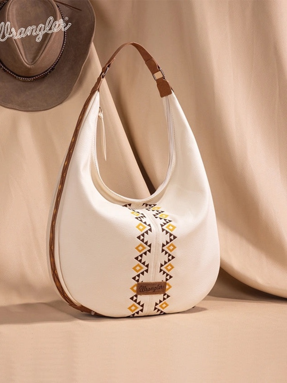 WRANGLER AZTEC EMBROIDERED WIDE HOBO BAG